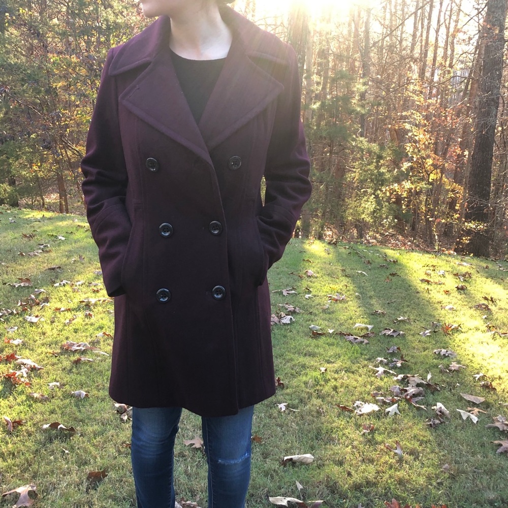 Anne Klein Merlot Double Breasted Peacoat